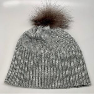 Neiman Marcus brand wool beanie with fur pom poms